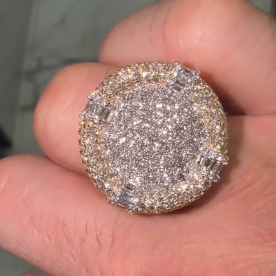 4.5ct Round & Baguette Cut White Moissanite Yellow Gold Handmade Men's Ring