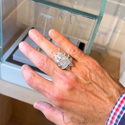 8ct Baguette & Trillion Cut White Sapphire Handmade Men's Fashion Ring