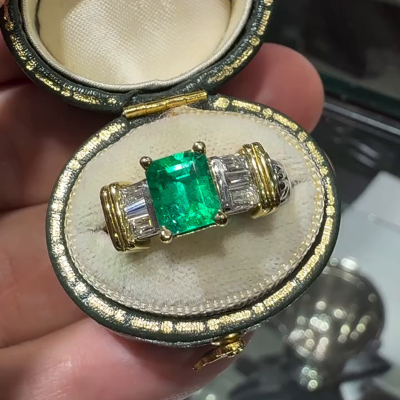 3.5ct Emerald Cut Emerald Green Yellow Gold Handmade Statement Ring For St. Patrick’s Day