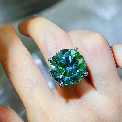 7.50ct Round Cut Blue Green Moissanite Gems Ring