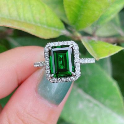 3.5ct Emerald Cut Halo Engagement Ring In Sterling Silver