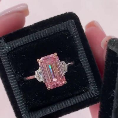 6ct Emerald Cut Pink Sapphire Engagement Ring