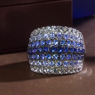 9.25ct Round Cut Gradient Sapphire Cocktail Ring