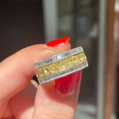 6.25ct Cushion Cut Yellow Sapphire Half Eternity Ring