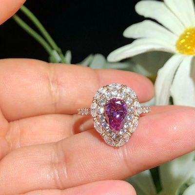 3ct Halo Pear Cut Pink Sapphire Engagement Ring