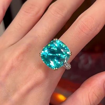 6ct Cushion Cut Green Sapphire Ring