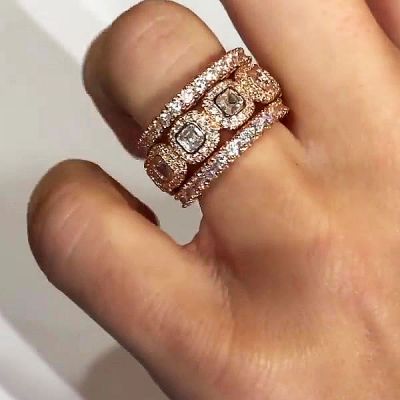 4ct Asscher Cut 3pcs Stackable Ring Sets