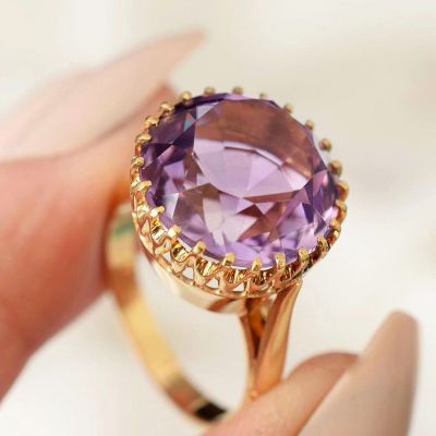 3ct Round Cut Amethyst Solitaire Ring