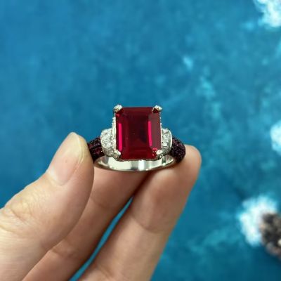 6ct Emerald Cut Ruby Sapphire Engagement Ring