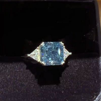 4ct Radiant Cut Fancy Blue Sapphire Engagement Ring