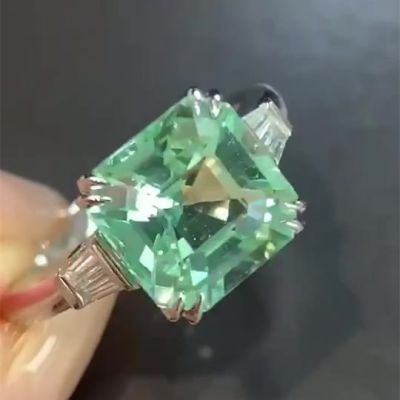 7ct Asscher Cut Green Sapphire Engagement Ring