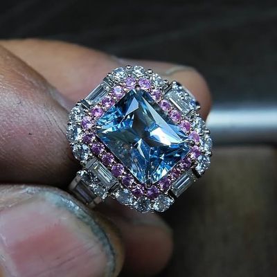 6ct Radiant Cut Light Blue Sapphire Engagement Ring