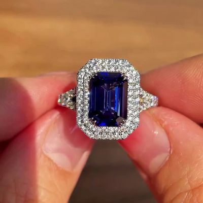 6ct Emerald Cut Handmade Ring in Sterling Silver