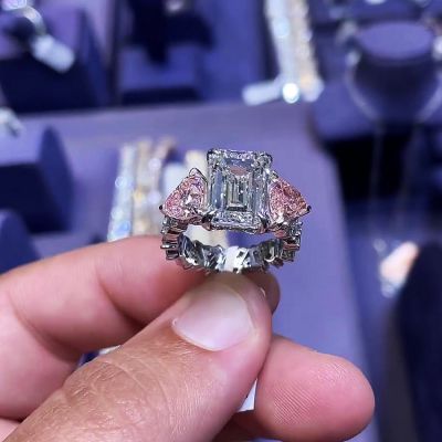 4ct Emerald Cut Sterling Silver Handmade Ring 