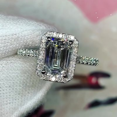 3ct Emerald Cut Sterling Silver Handmade Ring 