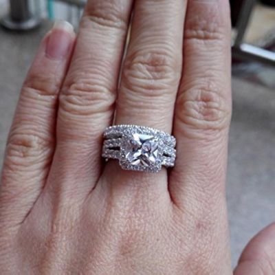 4ct Sterling Silver Cubic Zirconia Wedding Bridal Ring Set