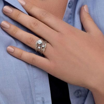 1.7ct Intricate Sterling Silver CZ Handmade Ring