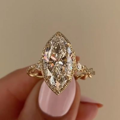 3.0ct Marquise Cut White Zircon Sterling Silver Gold Plated Wedding Rings
