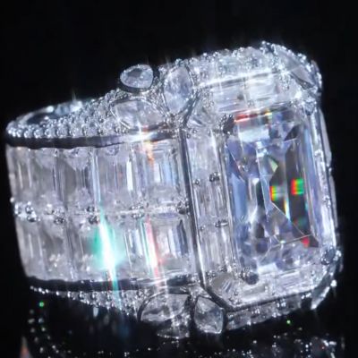 18ct Emerald Cut White Zircon Luxury Sterling Silver Men's Ring TRV052