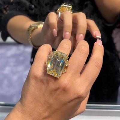 18ct emerald cut yellow Zircon sterling silver plated gold handmade banquet ring