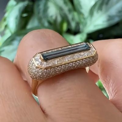 5ct rectangular cut blue Zircon sterling silver plated gold handmade wedding ring