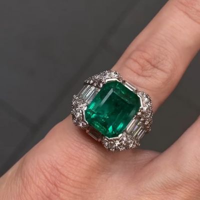 12ct Emerald Cut Green Zircon Sterling Silver Handmade Men's Ring