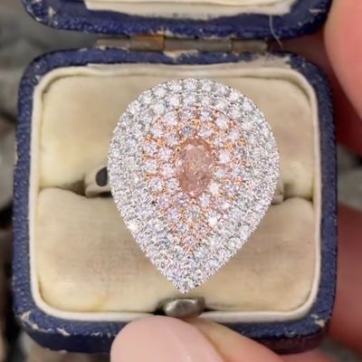 6ct pear cut pink Zircon pear shape white Zircon surrounded by inlaid sterling silver handmade engagement ring