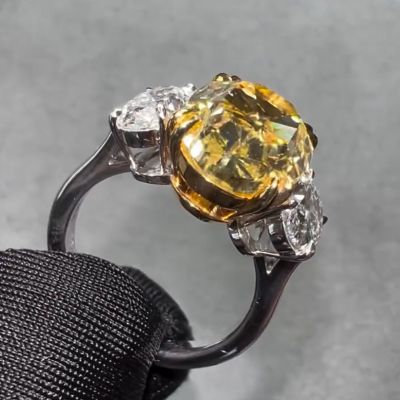 8.5ct Cushion Cut Yellow Zircon Sterling Silver Handmade Wedding Ring