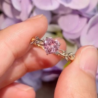 2.99ct Heart-Shaped Pink Zircon Sterling Silver Plated Gold Handmade Ring
