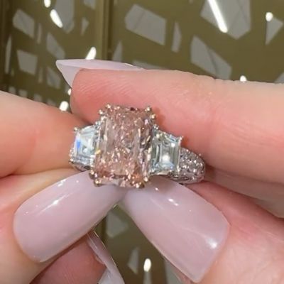 8ct Radiant cut pink Zircon sterling silver handmade engagement ring