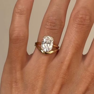 8ct Cushion Cut White Zircon Sterling Silver Plated Gold Handmade Wedding Ring Set