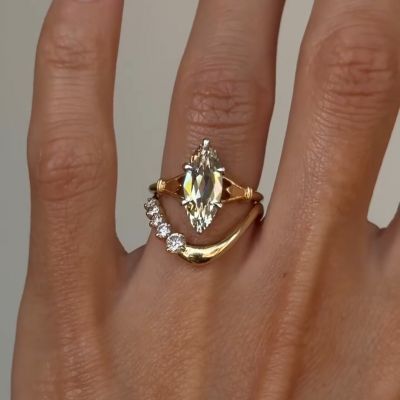 8ct Marquise-cut White Zircon Sterling Silver Plated Gold Handmade Wedding Ring Set