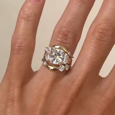 10ct Princess Cut White Zircon Sterling Silver Plated Gold Handmade Wedding Ring Set