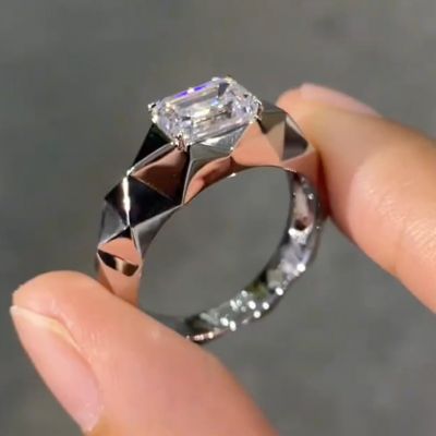 8ct emerald cut Zircon sterling silver luxury handmade men's ring