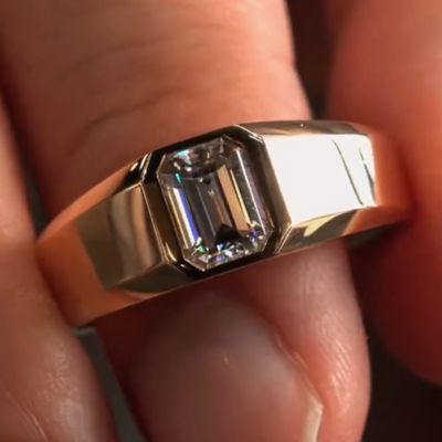 3ct Emerald Cut Zircon Sterling Silver Plated Yellow Gold Handmade Men's Ring