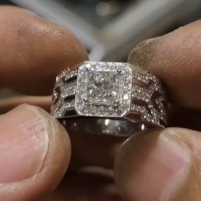 8ct Princess Cut Zircon Sterling Silver Luxury Handcrafted Men's Ring