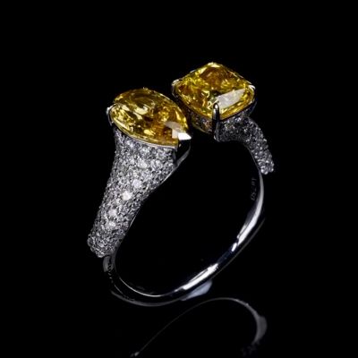8ct Pear and Princess Cut Yellow Zircon Sterling Silver Handmade Wedding Ring