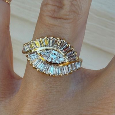 10ct Marquise Cut White Zircon Sterling Silver Plated Gold Handmade Wedding Ring