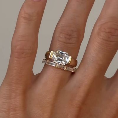 3.75ct Octagonal Cut White Zircon Sterling Silver Plated Gold Handmade Wedding Ring