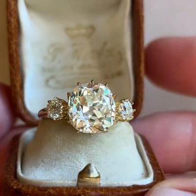4.39ct cushion cut Zircon sterling silver plated yellow gold handmade wedding ring