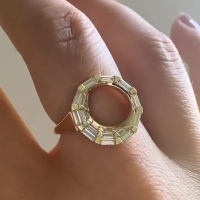 Eye in the Sky Zircon Sterling Silver Plated Yellow Gold Handmade Engagement Ring