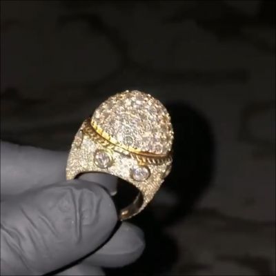 18ct round cut Zircon inlaid luxury sterling silver plated yellow gold handmade men's ring