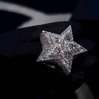 23ct pear-shaped Zircon inlaid luxury sterling silver five-pointed star shape handmade men's ring