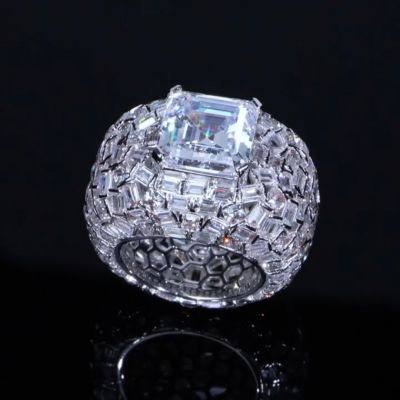 18ct cushion cut Zircon luxury sterling silver handmade men's ring
