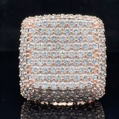 Luxury round cut Zircon inlaid sterling silver plated rose gold handmade men's ring