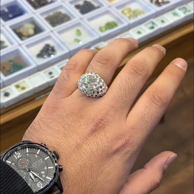 8ct round cut Zircon hand-carved sterling silver men's ring