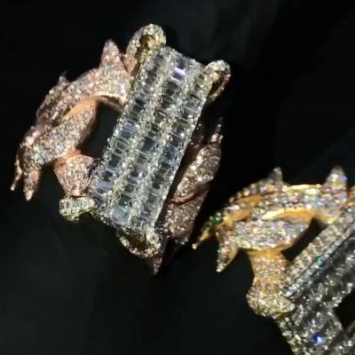 33ctw cushion cut Zircon I&O shape luxury sterling silver plated yellow gold and rose gold plated men's ring