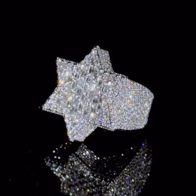 26ct Moissanite inlaid six-pointed star pattern sterling silver handmade ring
