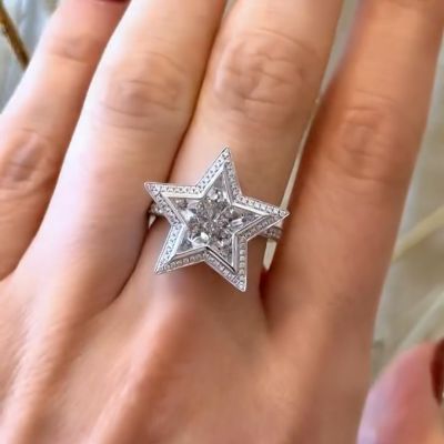 30ct Zircon inlaid five-pointed star design sterling silver handmade ring