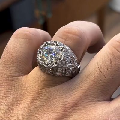 36ctw round cut Zircon inlaid hollow craft sterling silver handmade men's ring